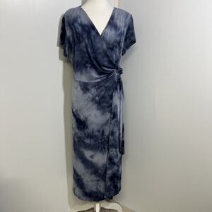 Lane‎ Bryant Size 18 Tie Dye Cloud Wash Wrap Midi Dress Boho Stretch Comfort